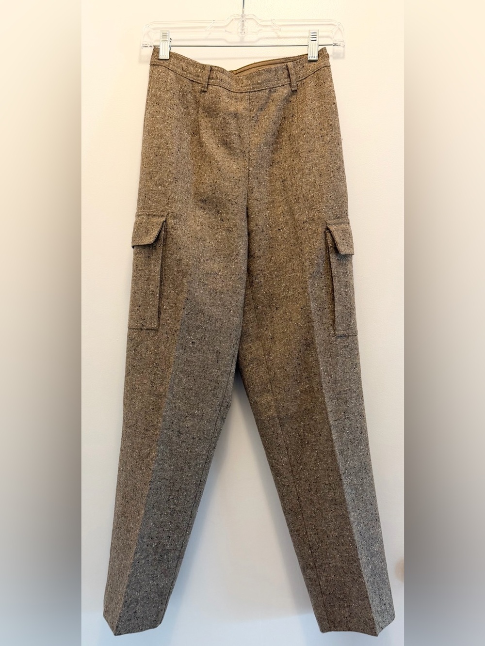 L.L. Bean Lambswool Trousers Women's 4 Brown Tweed Wool Cargo Pants